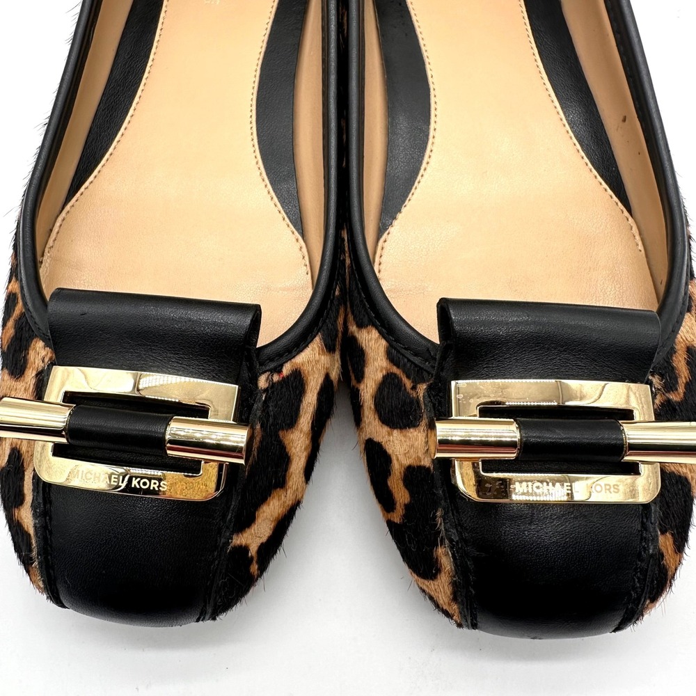 Michael Kors GLoria Moc Printed Leopard Calf Hair Ballet Flats Gold  Leather 6.5 - Picture 3 of 11